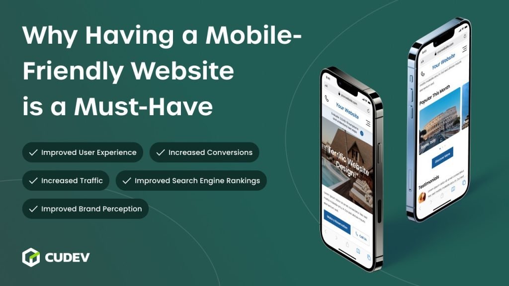 Mobile phone displaying a responsive website that adjusts to screen size.